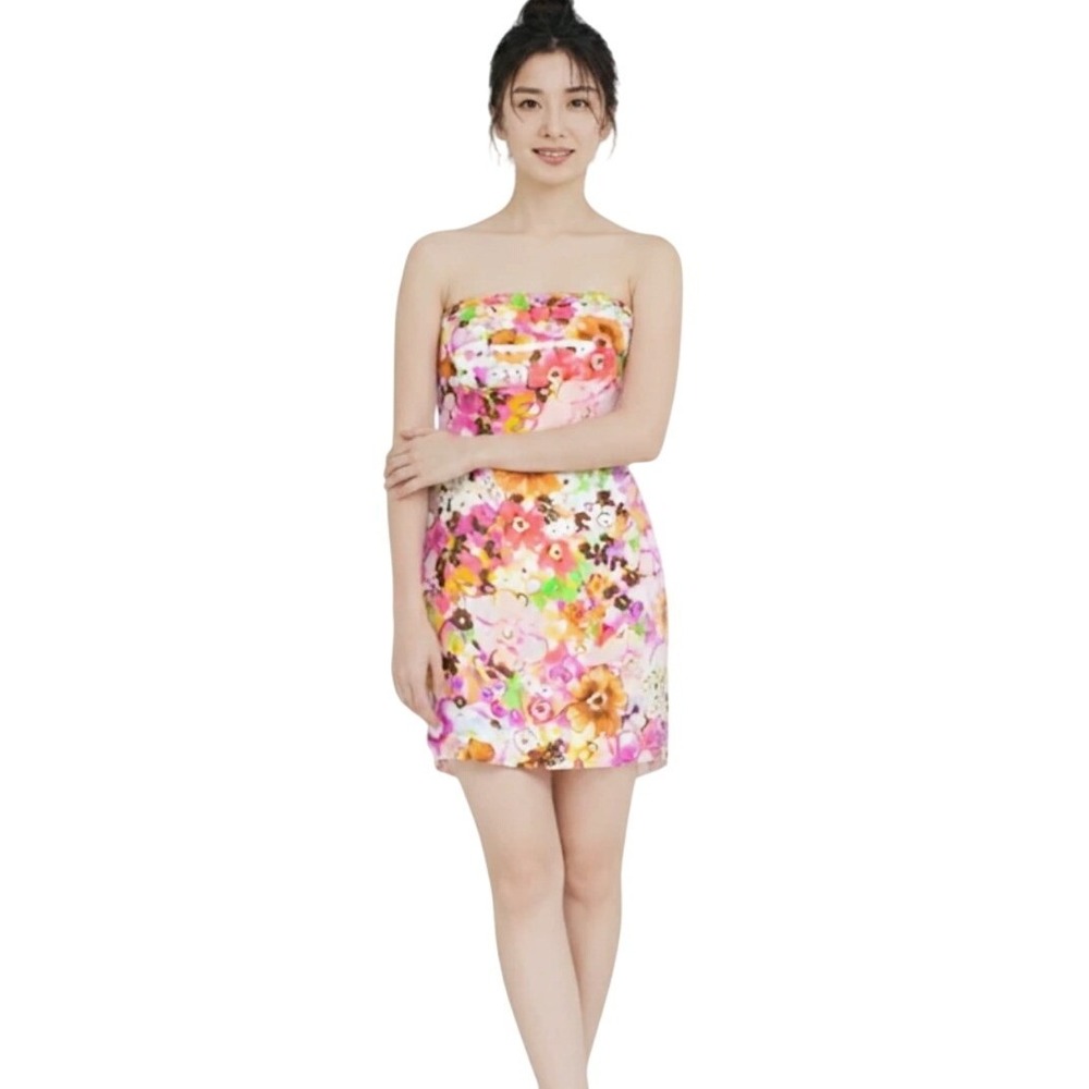 J.Crew Strapless Watercolor Floral Cotton Silk Mini Dress Pink Multi Size 12